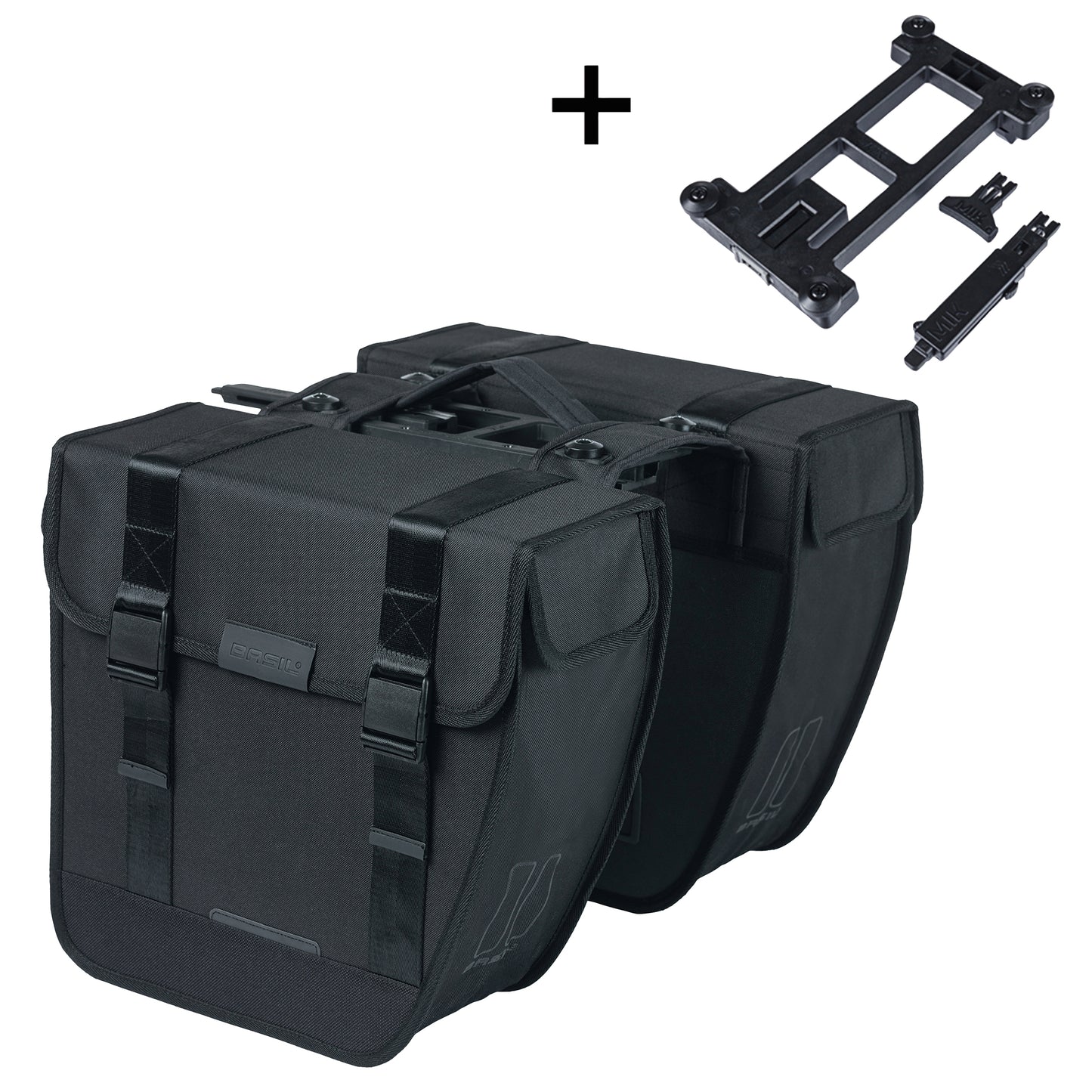 Basil double bike pannier tour 28l black 34x14x34cm luggage rack mounting mik system mounting