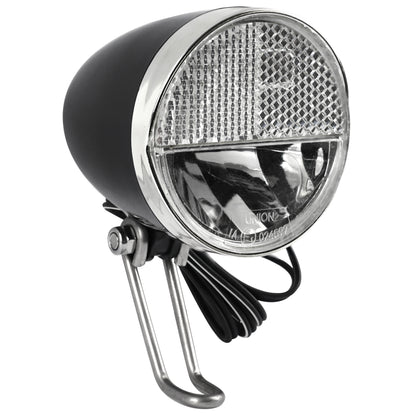 Bicycle light for front dynamo hub on Dutch-style fork 30 lux on-off switch button