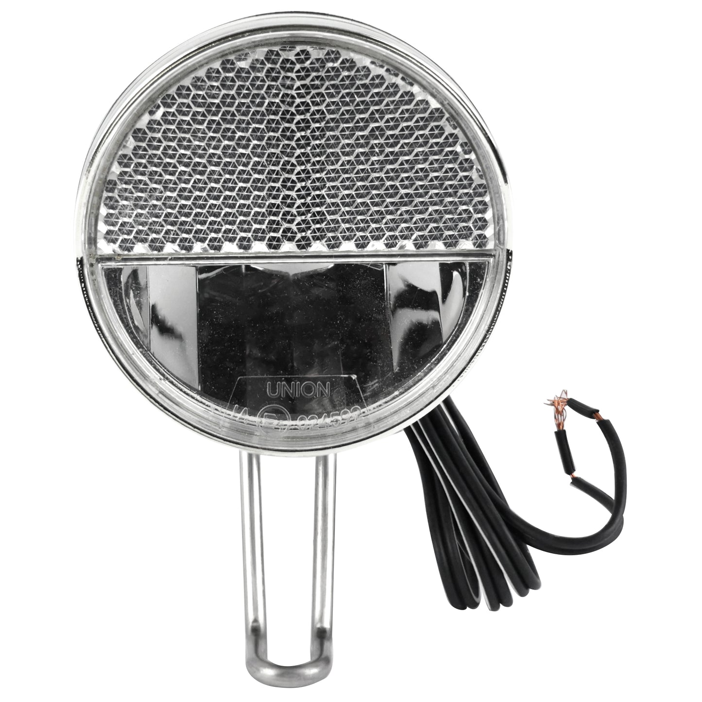Bicycle light for front dynamo hub on Dutch-style fork 30 lux on-off switch button