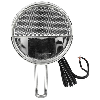 Bicycle light for front dynamo hub on Dutch-style fork 30 lux on-off switch button