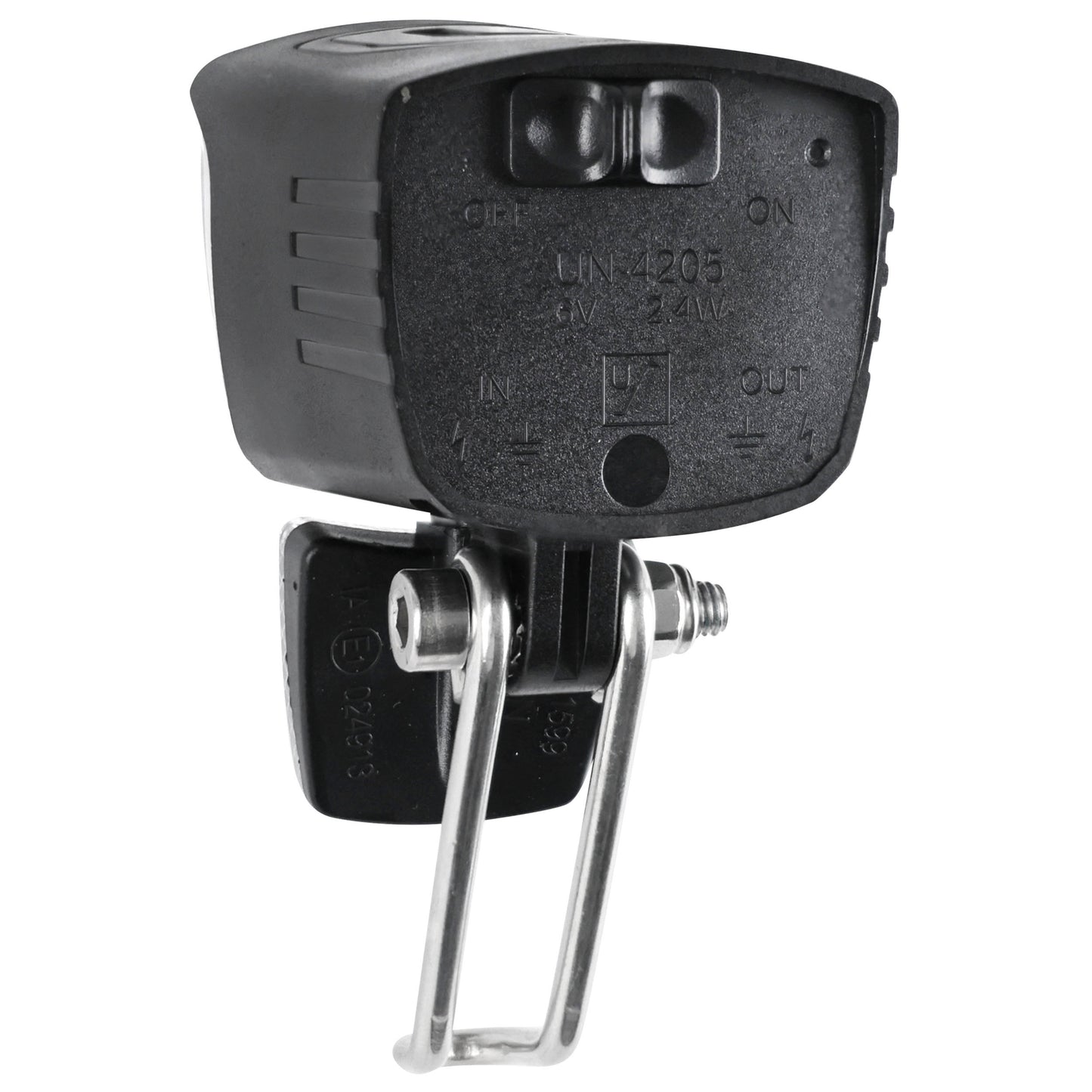 Eclairage vélo pour moyeu dynamo avant sur fourche Marwi extreme 80 lux noir bouton switch on-off