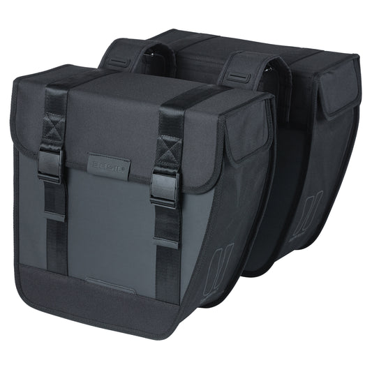 Sacoche arrière vélo double Basil tour 28l noir 29,5x14x29,5cm fixation porte bagage