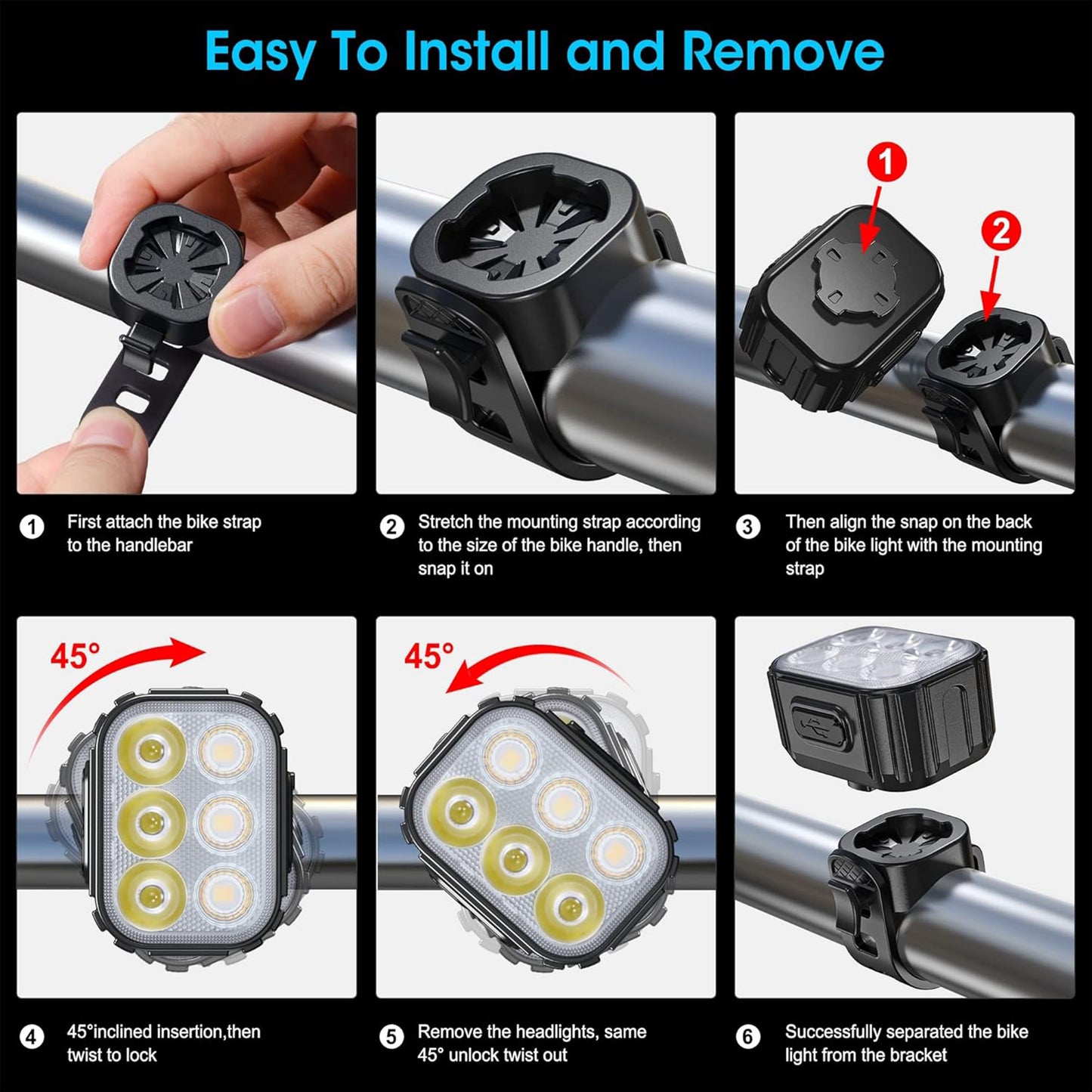 USB bike light set handlebar-seat post 500 - 100 lumens black front/rear USB cable included PCP