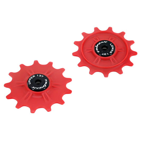 Tripeak 13-13 tooth ceramic 11-speed gravel-MTB derailleur pulley. Shimano GRX-XT GRX 812 - 817 - XTM8000 red