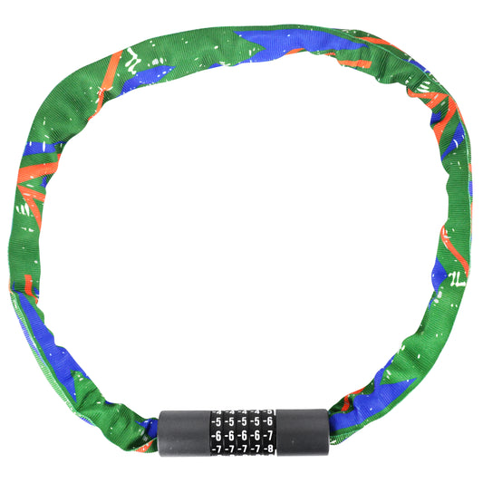 Antivol vélo - trottinette chaîne à code acier longueur 95 cm multicolore vert dominant - niveau sécurité 8