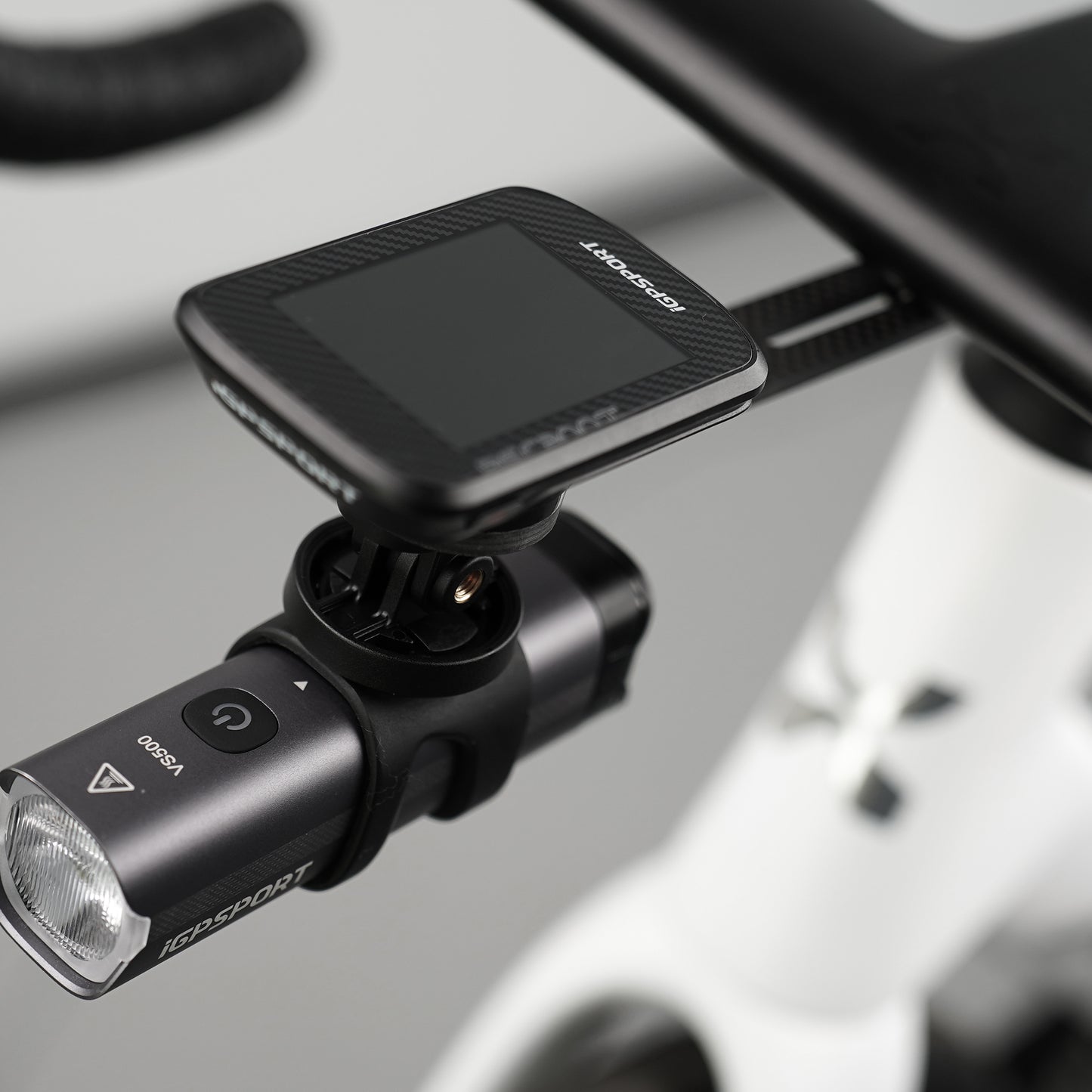 Support for Igpsport M82s bike computer and front light, integrated road handlebar-stem mount for bike computer