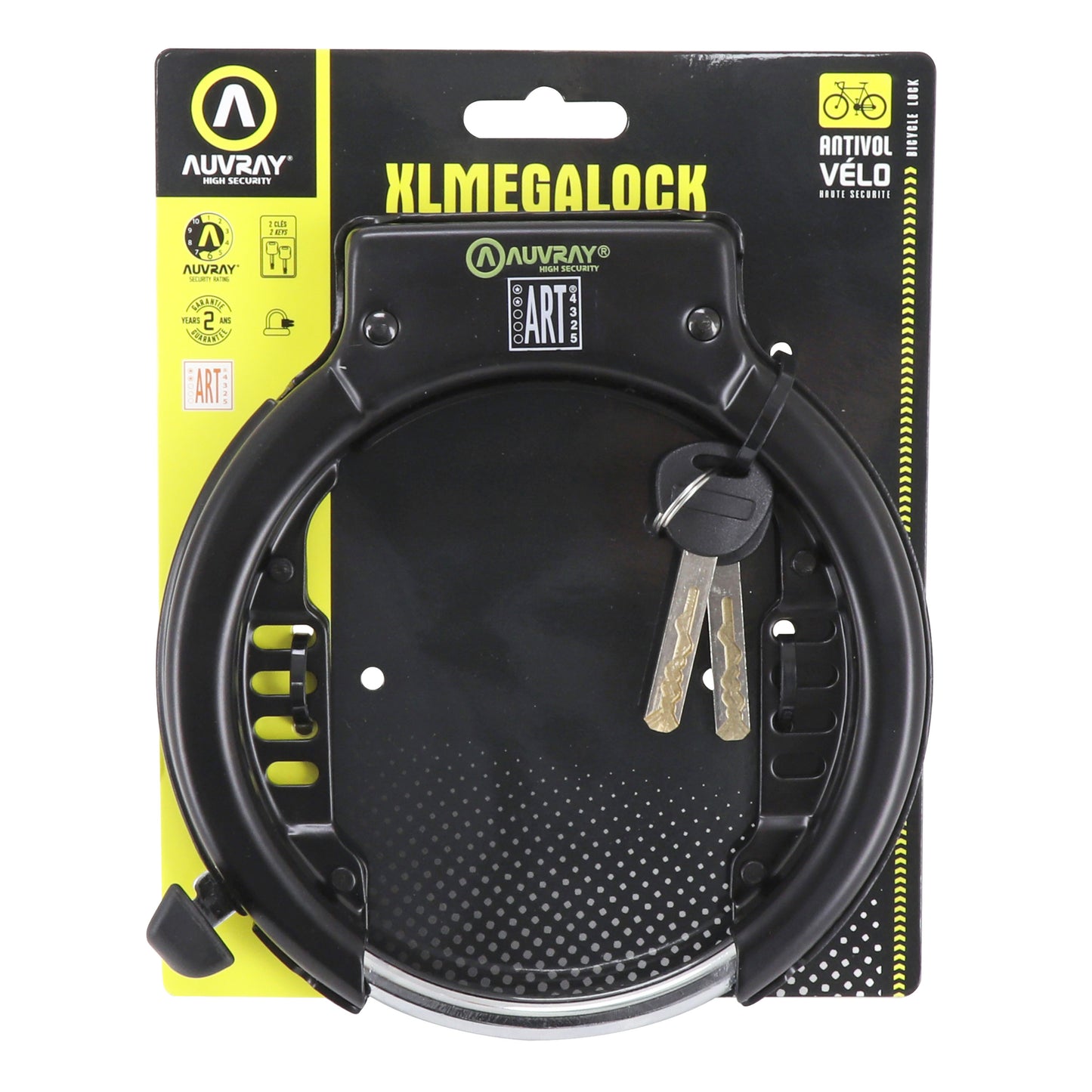 Auvray Megalock XL 80 mm Black Horseshoe Bicycle Lock Security Level 6-10 Chain and Cable Compatible - ART2 Approved