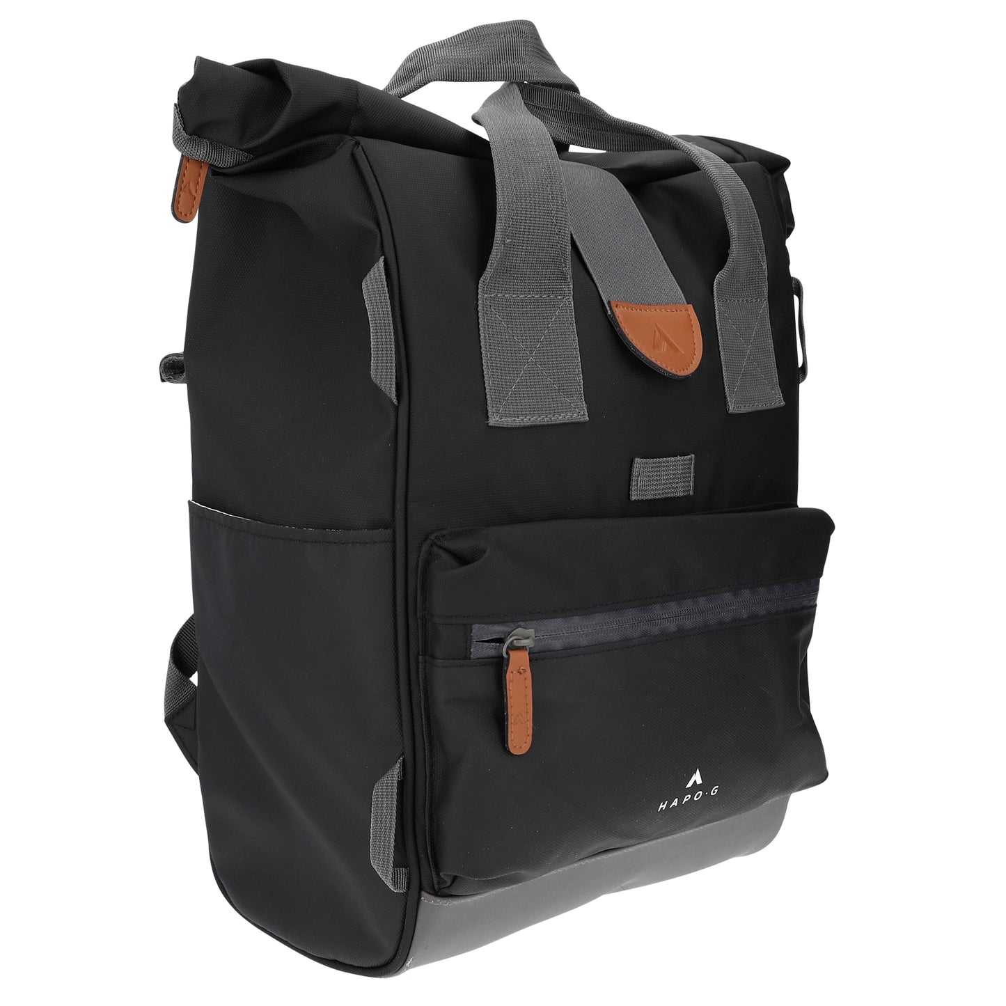 Hapo.g Roll-Top Rear Bicycle Bag, Black, Medium, Convertible Backpack, 53x27x16cm, sold individually / strap attachment to pannier rack