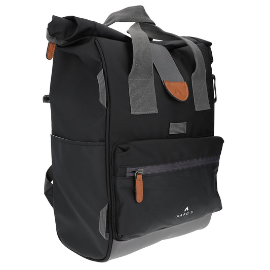 Hapo.g Roll-Top Rear Bicycle Bag, Black, Medium, Convertible Backpack, 53x27x16cm, sold individually / strap attachment to pannier rack
