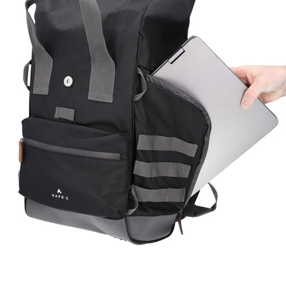 Hapo.g Roll-Top Rear Bicycle Bag, Black, Medium, Convertible Backpack, 53x27x16cm, sold individually / strap attachment to pannier rack