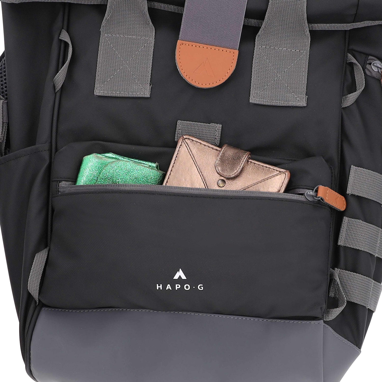 Hapo.g Roll-Top Rear Bicycle Bag, Black, Medium, Convertible Backpack, 53x27x16cm, sold individually / strap attachment to pannier rack