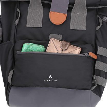 Hapo.g Roll-Top Rear Bicycle Bag, Black, Medium, Convertible Backpack, 53x27x16cm, sold individually / strap attachment to pannier rack