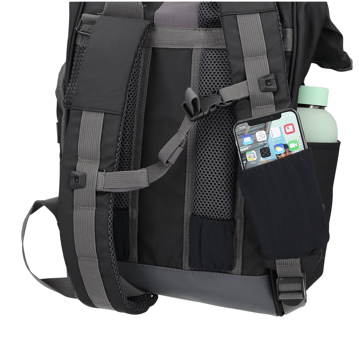 Hapo.g Roll-Top Rear Bicycle Bag, Black, Medium, Convertible Backpack, 53x27x16cm, sold individually / strap attachment to pannier rack