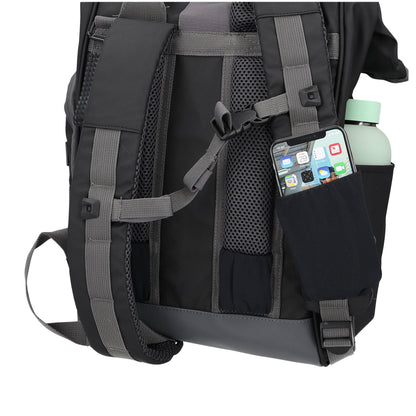 Hapo.g Roll-Top Rear Bicycle Bag, Black, Medium, Convertible Backpack, 53x27x16cm, sold individually / strap attachment to pannier rack