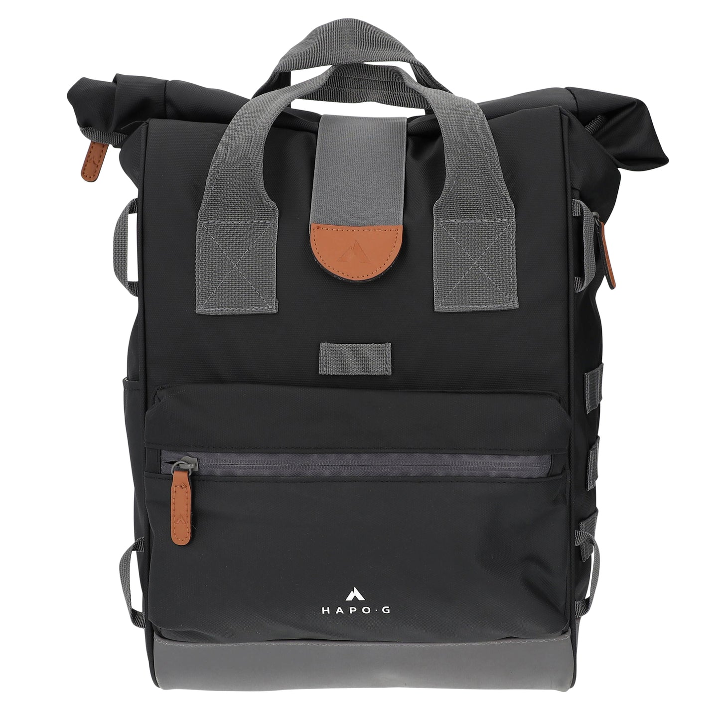 Hapo.g Roll-Top Rear Bicycle Bag, Black, Medium, Convertible Backpack, 53x27x16cm, sold individually / strap attachment to pannier rack