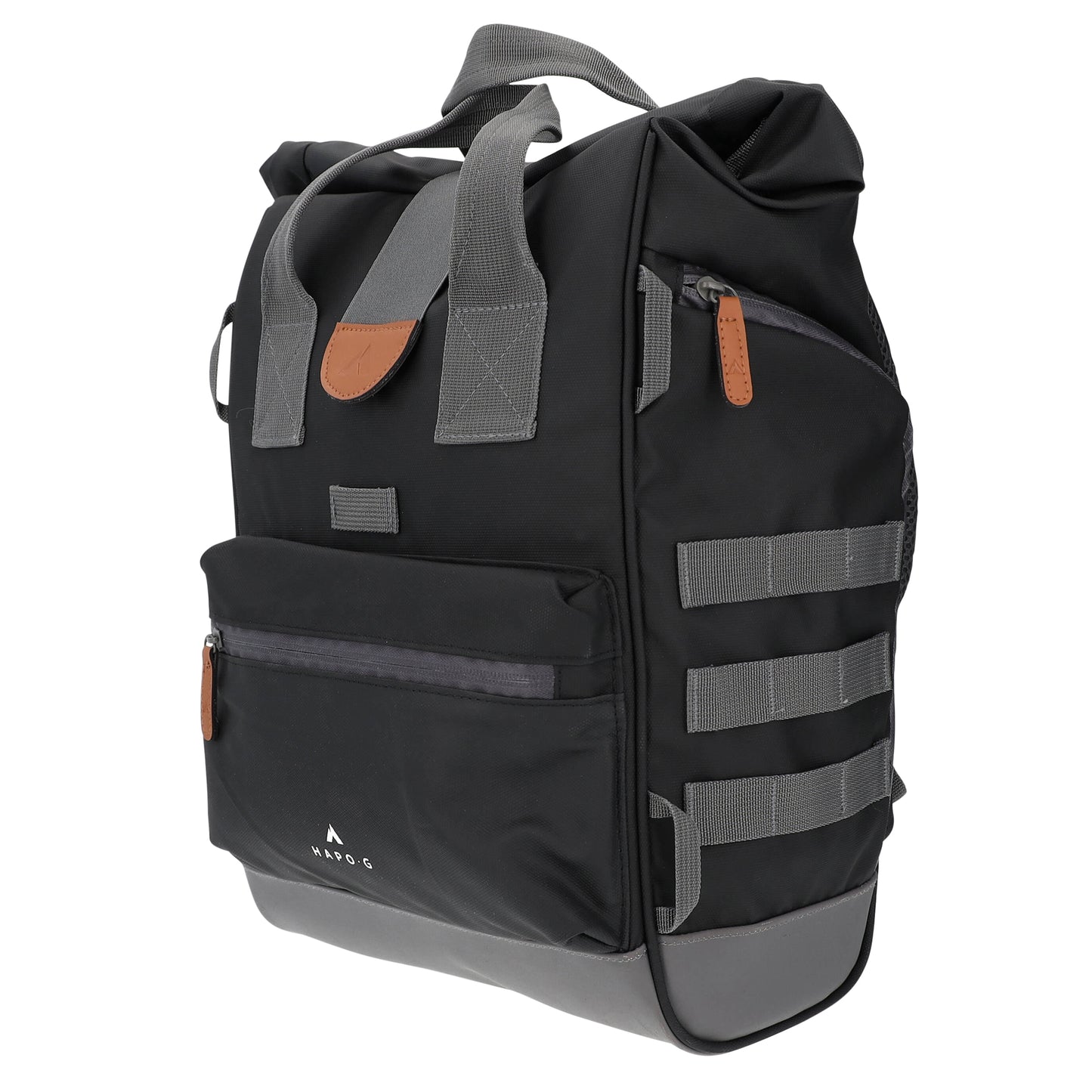 Hapo.g Roll-Top Rear Bicycle Bag, Black, Medium, Convertible Backpack, 53x27x16cm, sold individually / strap attachment to pannier rack