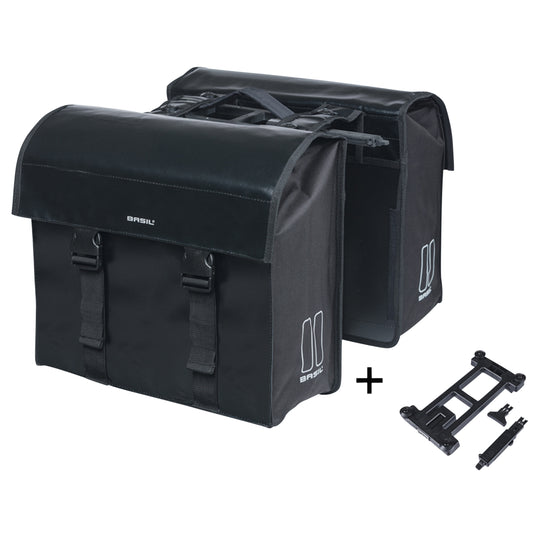 Sacoche arrière vélo double Basil urban load imperméable noir 48-53l 8x38x30cm compatible système mik