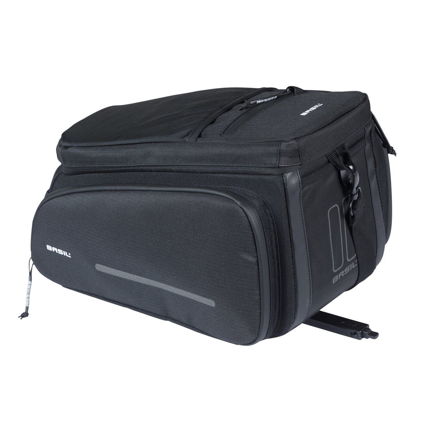 Sacoche arrière vélo Basil move noir avec soufflet waterproof extensible 10-26l fixation porte bagage l33x l24cmxh18cm fixation système mik 2.0 inclus