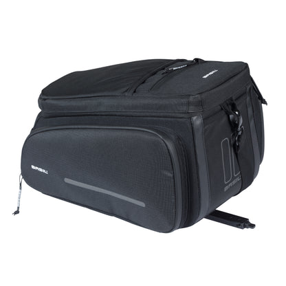 Sacoche arrière vélo Basil move noir avec soufflet waterproof extensible 10-26l fixation porte bagage l33x l24cmxh18cm fixation système mik 2.0 inclus