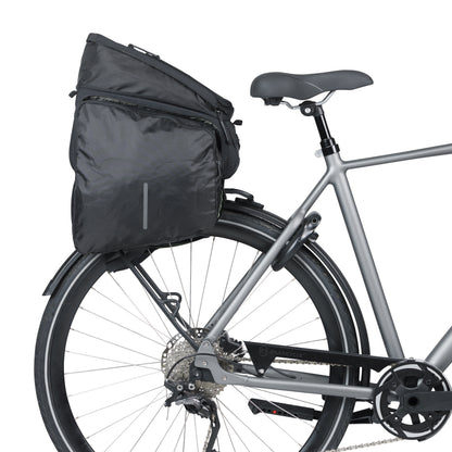 Sacoche arrière vélo Basil move noir avec soufflet waterproof extensible 10-26l fixation porte bagage l33x l24cmxh18cm fixation système mik 2.0 inclus