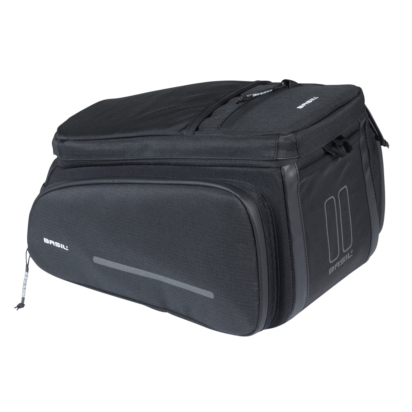 Sacoche arrière vélo Basil move noir avec soufflet waterproof extensible 10-26l fixation porte bagage l33x l24cmxh18cm fixation système mik 2.0 inclus