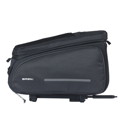 Sacoche arrière vélo Basil move noir avec soufflet waterproof extensible 10-26l fixation porte bagage l33x l24cmxh18cm fixation système mik 2.0 inclus