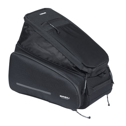 Sacoche arrière vélo Basil move noir avec soufflet waterproof extensible 10-26l fixation porte bagage l33x l24cmxh18cm fixation système mik 2.0 inclus