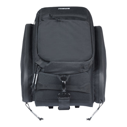 Sacoche arrière vélo Basil move noir avec soufflet waterproof extensible 10-26l fixation porte bagage l33x l24cmxh18cm fixation système mik 2.0 inclus