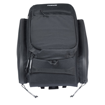 Sacoche arrière vélo Basil move noir avec soufflet waterproof extensible 10-26l fixation porte bagage l33x l24cmxh18cm fixation système mik 2.0 inclus