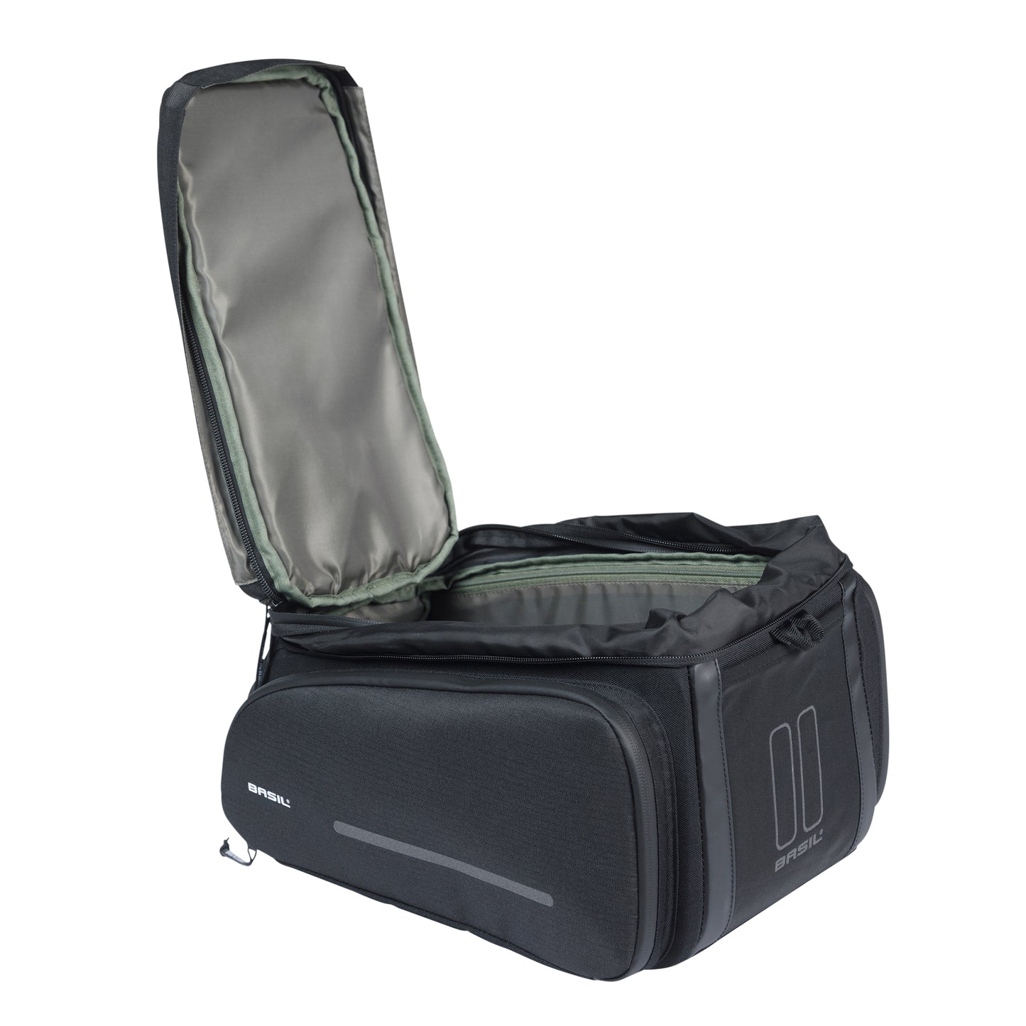 Sacoche arrière vélo Basil move noir avec soufflet waterproof extensible 10-26l fixation porte bagage l33x l24cmxh18cm fixation système mik 2.0 inclus