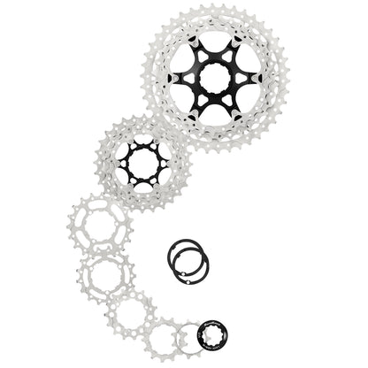12v Cassette. Sunrace csrz800 11-46 gravel for Shimano hg-l-hg-m metallic silver (11-12-13-15-18-21-24-28-32-36-40-46)