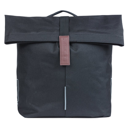 Sacoche arrière vélo double Basil city noir 28-32l fixation porte bagage fixation système mik 2.0 33x30x19cm fermeture pliante anti-pluie