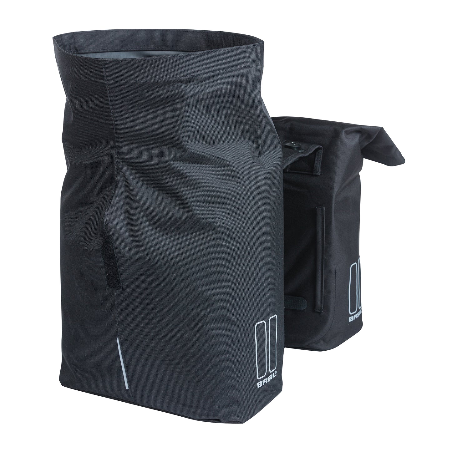 Sacoche arrière vélo double Basil city noir 28-32l fixation porte bagage fixation système mik 2.0 33x30x19cm fermeture pliante anti-pluie