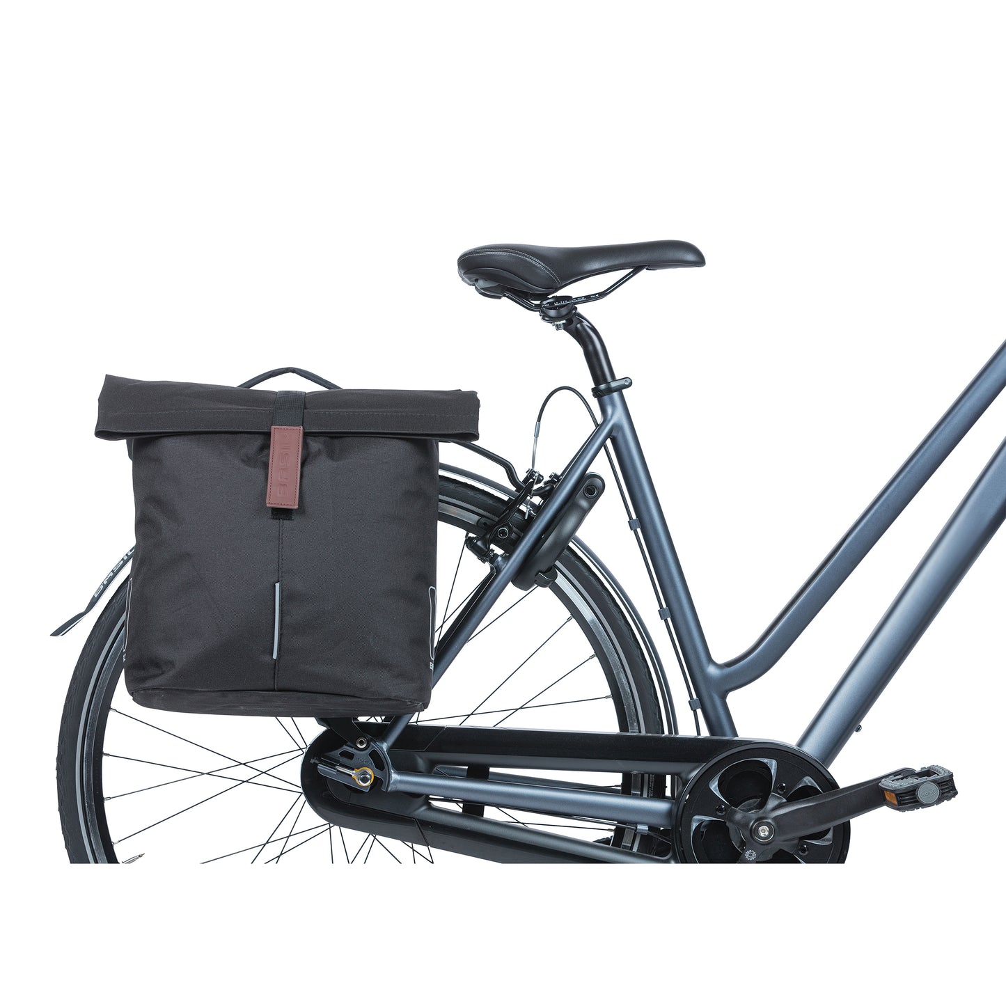 Sacoche arrière vélo double Basil city noir 28-32l fixation porte bagage fixation système mik 2.0 33x30x19cm fermeture pliante anti-pluie