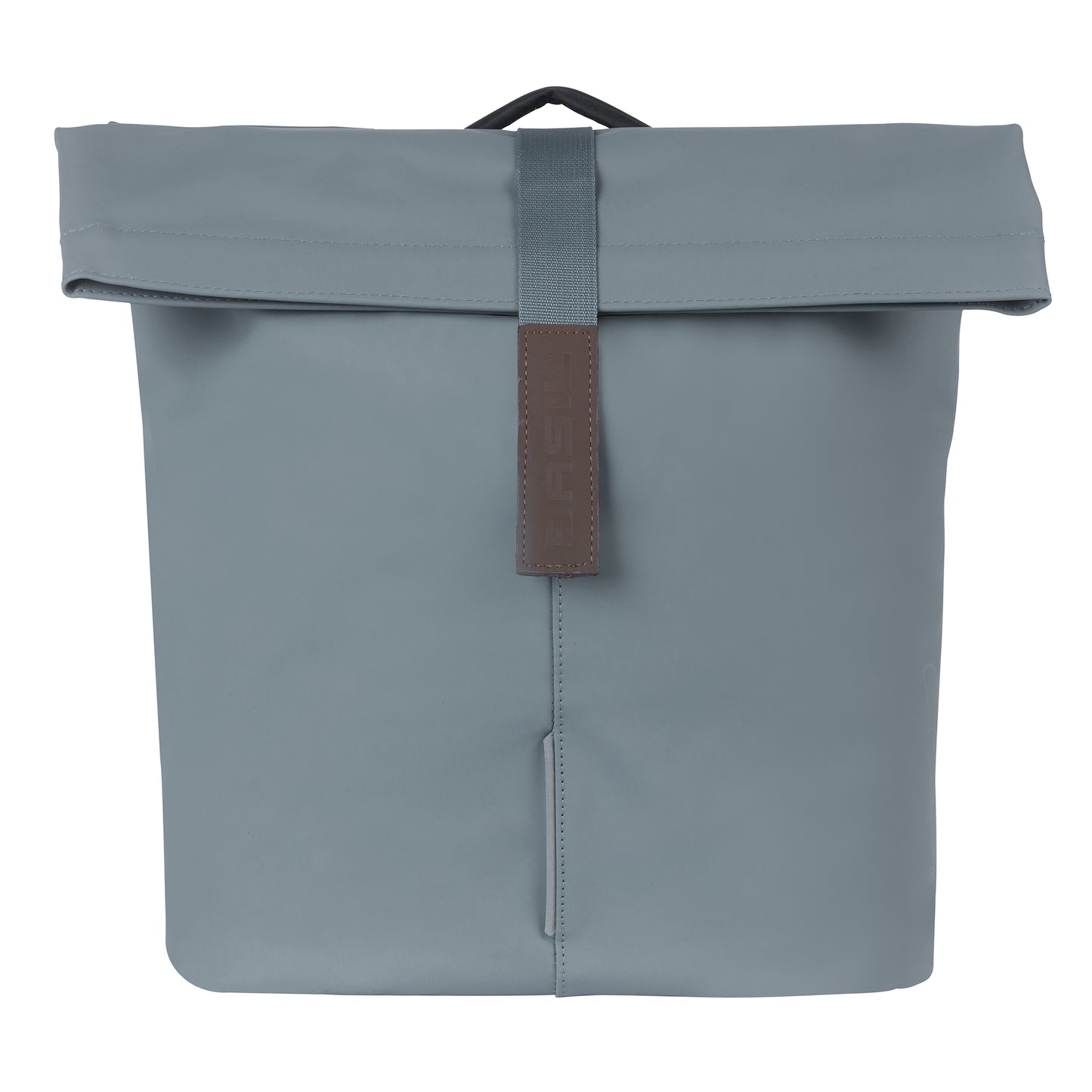 Sacoche arrière vélo double Basil vegan bleu imitation cuir 28-32l fixation porte bagage fermeture pliante anti-pluie avec réflechissant fixation système mik
