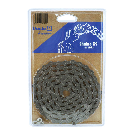Chaîne vélo 9v. Route-VTT Kmc x9 gris 114 maillons compatible Shimano et Sram