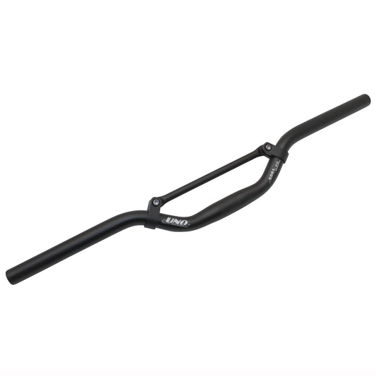 Uno aluminum MTB handlebar, semi-raised, with brace, silver, 25.4mm, 50mm rise, 610mm width