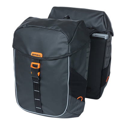 Basil Miles Waterproof Double Pannier Bag 34L Black-Orange for MIK 2.0 System on Luggage Rack 37x13x25cm