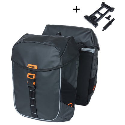 Basil Miles Waterproof Double Pannier Bag 34L Black-Orange for MIK 2.0 System on Luggage Rack 37x13x25cm