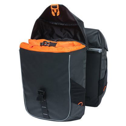 Basil Miles Waterproof Double Pannier Bag 34L Black-Orange for MIK 2.0 System on Luggage Rack 37x13x25cm