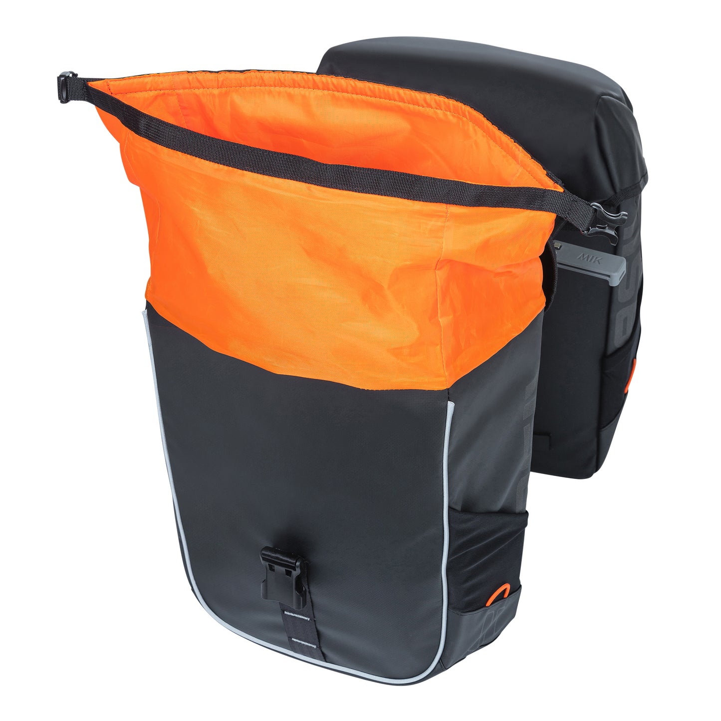 Basil Miles Waterproof Double Pannier Bag 34L Black-Orange for MIK 2.0 System on Luggage Rack 37x13x25cm