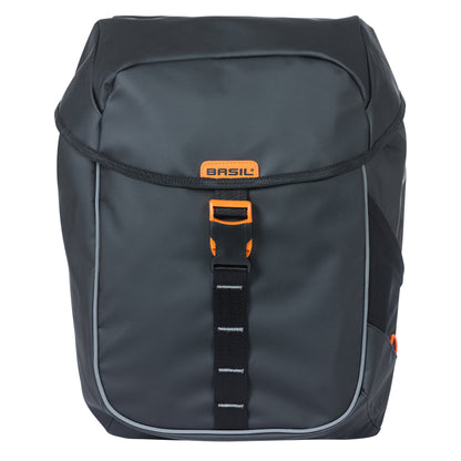 Basil Miles Waterproof Double Pannier Bag 34L Black-Orange for MIK 2.0 System on Luggage Rack 37x13x25cm