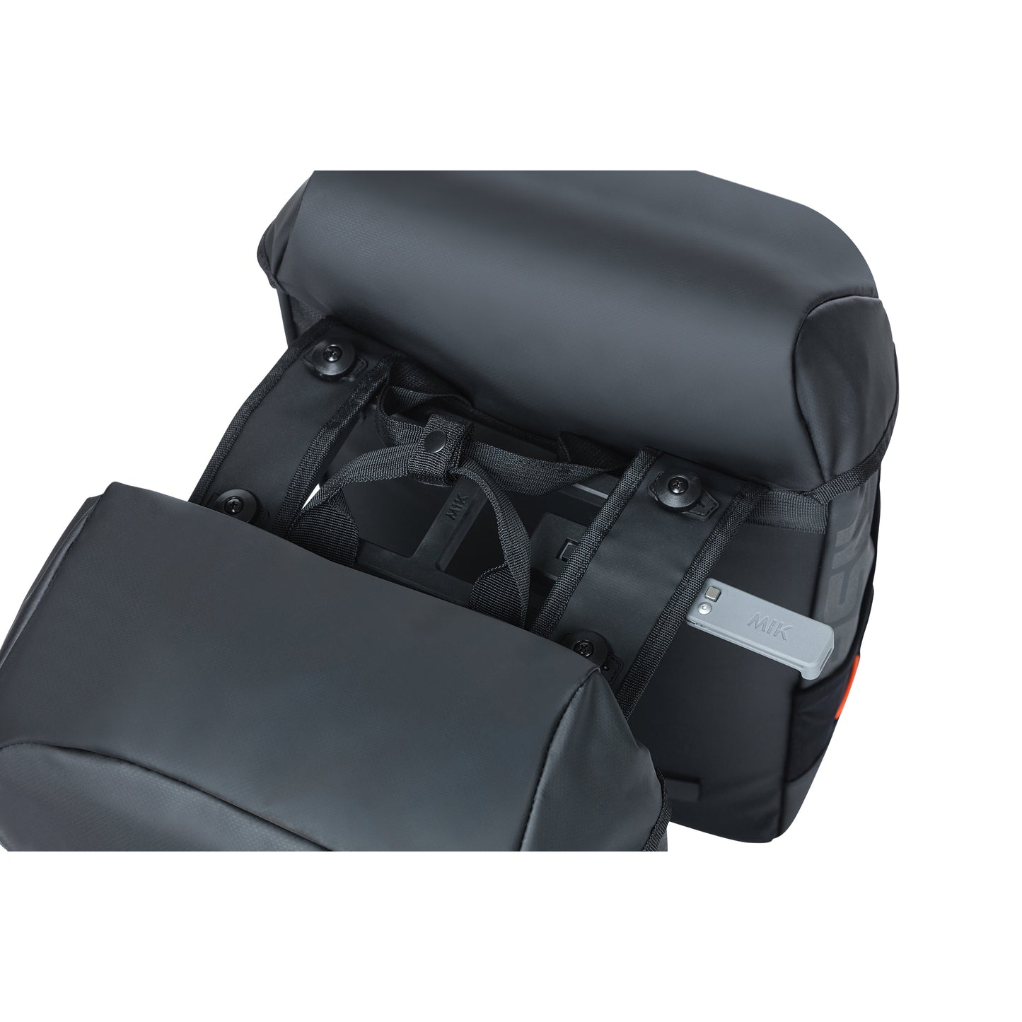 Basil Miles Waterproof Double Pannier Bag 34L Black-Orange for MIK 2.0 System on Luggage Rack 37x13x25cm