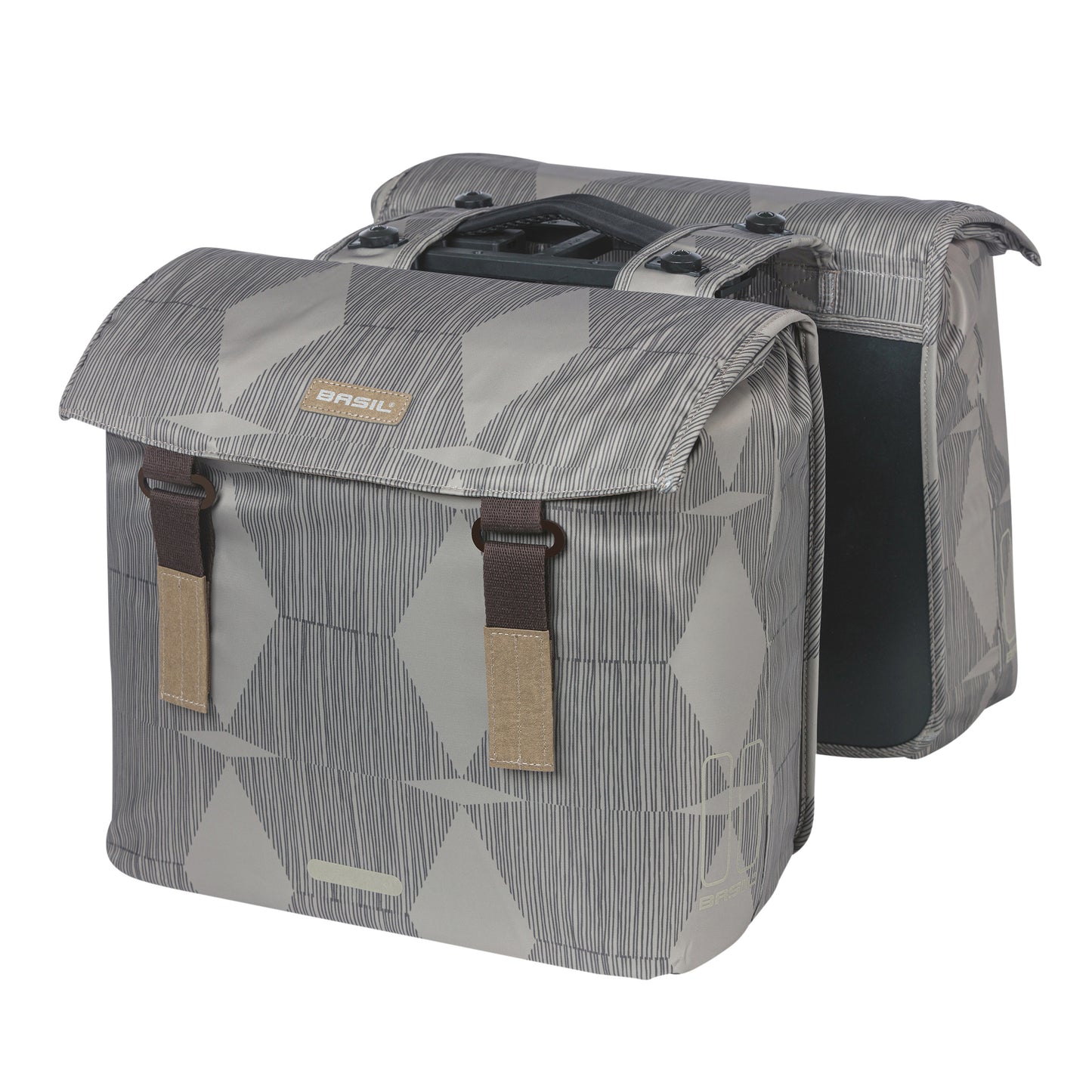 Basil Elegance Double Bicycle Pannier 40L Taupe, Velcro attachment to rack, 36x32x16 cm, MIK 2.0 compatible