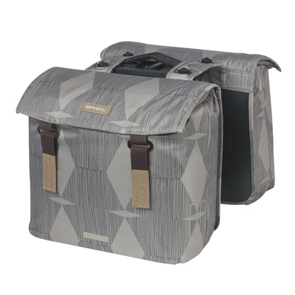 Basil Elegance Double Bicycle Pannier 40L Taupe, Velcro attachment to rack, 36x32x16 cm, MIK 2.0 compatible