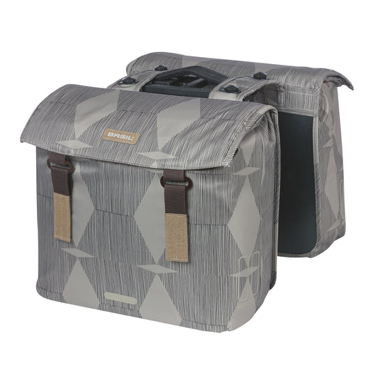 Sacoche arrière vélo double Basil élegance 40l taupe fixation velcros sur porte bagage 36x32x16 cm compatible système mik 2.0