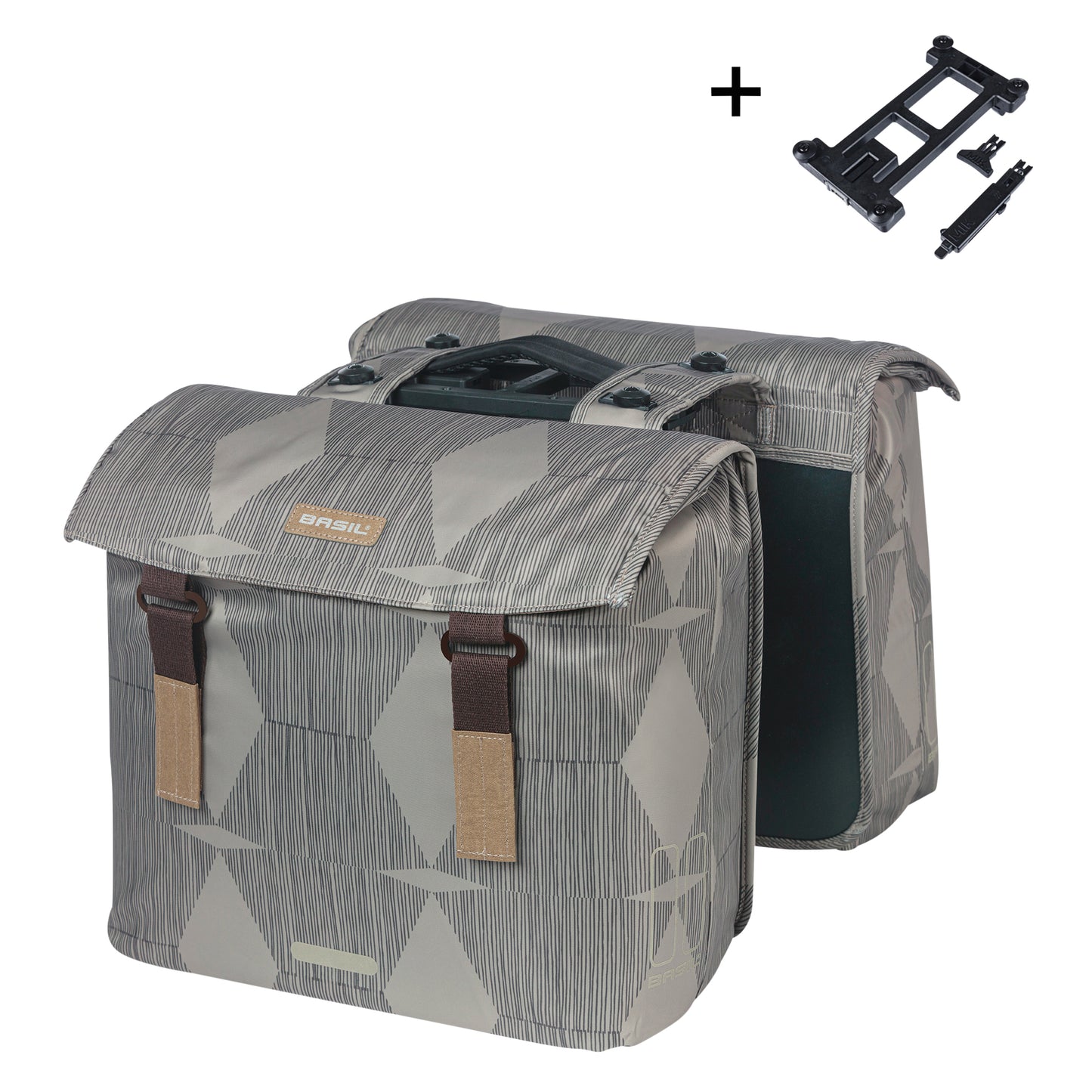 Basil Elegance Double Bicycle Pannier 40L Taupe, Velcro attachment to rack, 36x32x16 cm, MIK 2.0 compatible