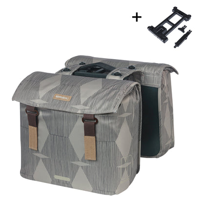 Basil Elegance Double Bicycle Pannier 40L Taupe, Velcro attachment to rack, 36x32x16 cm, MIK 2.0 compatible