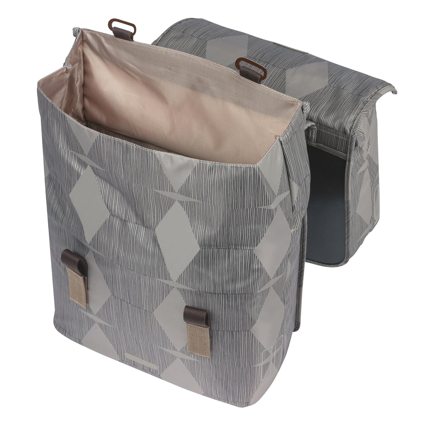 Basil Elegance Double Bicycle Pannier 40L Taupe, Velcro attachment to rack, 36x32x16 cm, MIK 2.0 compatible
