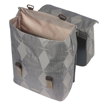 Basil Elegance Double Bicycle Pannier 40L Taupe, Velcro attachment to rack, 36x32x16 cm, MIK 2.0 compatible